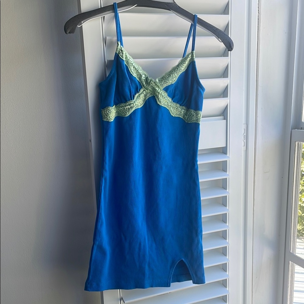 ASOS Petite Blue and Green Chemise with Spaghetti Straps